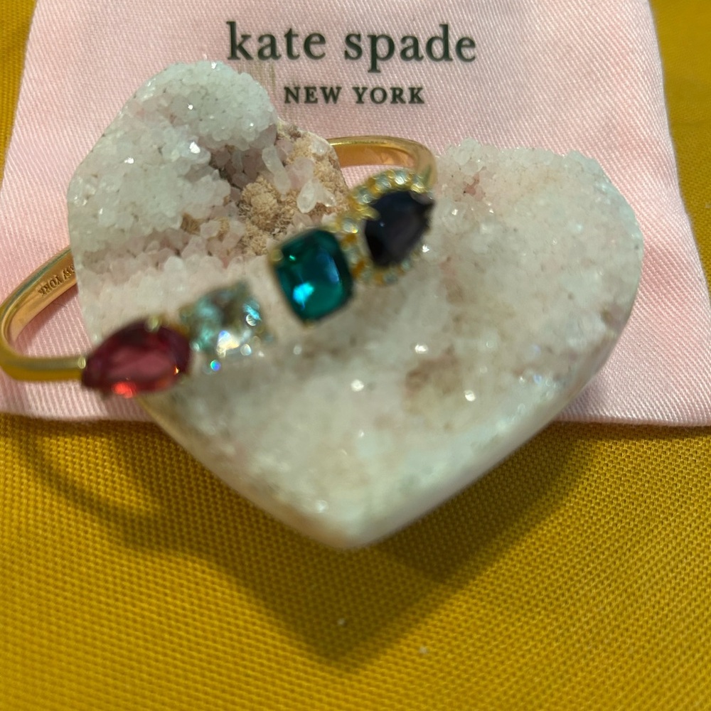 Kate Spade Gold Hinged Bangle Bracelet with Colorful Gems